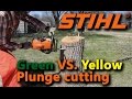 Stihl Yellow VS. Green chain for plunge cuts, and me felling a stump...... Stihl Yellow VS. Green chain for plunge cuts, and me felling a stump......