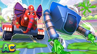 TRUK PEMADAM KEBAKARAN Super vs. Robot SLIME! Siapa yang akan menang? | Membersihkan kota| AnimaCars