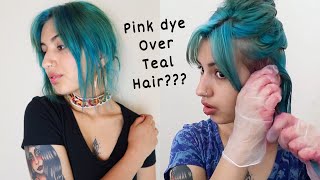 What happens when you put pink dye over Teal Hair?