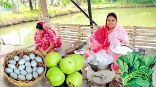 শীতের স্পেশাল  হাঁসের ডিম দিয়ে বেগুন রান্না সাথে লাউ পাতার বড়া আর জমিয়ে খাওয়া দাওয়া || egg cury