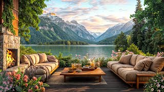 🌼 A Beautiful Spring Scene By A Relaxing Lakeshore | 🌷 Soothing Water Sounds \u0026 Relaxing Fireplace 🔥