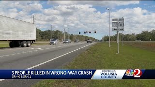 3 killed, 2 seriously hurt in wrong-way crash in Volusia County