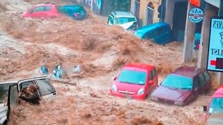 Right now in Spain! Flooded houses and cars after the storm in Barcelona, Catalonia