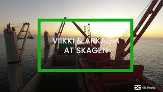 Arkadia lightering her cargo to Viikki in Skagen