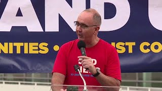 UAW President Shawn Fain speaks at UAW rally on first day of strike