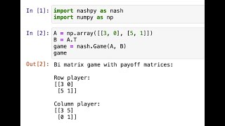 Using python to define Normal Form games with Nashpy