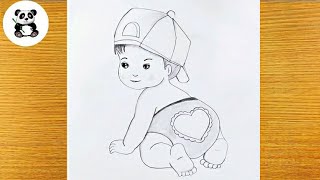 Cute crawling baby with cap pencilsketch@TaposhiartsAcademy