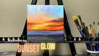 How I painted a Glowing Sunset over open field, relaxing art therapy