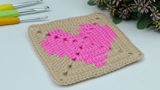 Crochet a Perfect Heart Granny Square Step-by-step Tutorial | Just Crochet Art