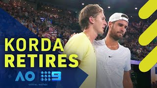 Sebastian Korda retires from quarter final v Khachanov - Australian Open 2023 | Wide World of Sports