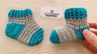 Very easy newborn baby crochet baby booties socks pattern