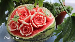 #watermelon Carving #fruit Carving #roses #แกะสลักแตงโมลายกุหลาบ by Watsana