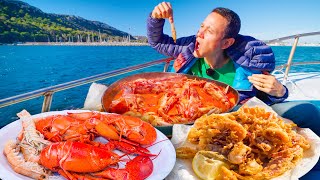 Italian Food in Sardinia!! LOBSTER + Fried Calamari on a Boat! | Sardinia, Italy