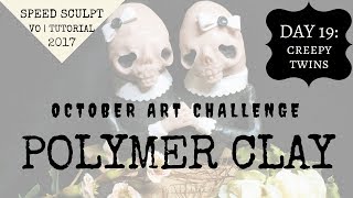 October Art Challenge 2017 | VIDEO 16: Day 19 | Creepy Twins | Polymer Clay Tutorial | Drawlloween