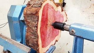 Woodturning - Red Triangle 巨大なハム？を旋盤でモノづくり