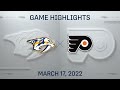 NHL Highlights | Predators vs. Flyers - Mar 17, 2022