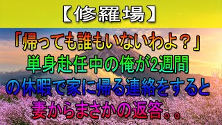 【修羅場】「帰っても誰もいないわよ？」単身赴任中の俺が2週間の休暇で家に帰る連絡をすると妻からまさかの返答。。不審に思いながら家に帰ってみると…