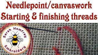 🧵How to start & end stitches in needlepoint / canvaswork | Needlepoint for beginners video tutorial🧵