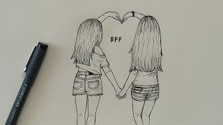 How to Draw Best Friends (bff) Easy | Step by Step