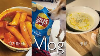 소소하게 먹기만한 정갈 일상 vlog | 🌝떡볶이 JMT, 토마토 파스타, 돼지갈비, 김밥, 매운부산어묵꼬치, 브런치, 쌀국슈, 과자 등등💇🏽‍♂️