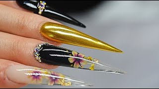 REAL FLOWERS INSIDE LONG ACRYLIC NAILS I SHAPING LONG STILETTO NAIL I 2O2O TRENDS I NOTPOLISH DESIGN