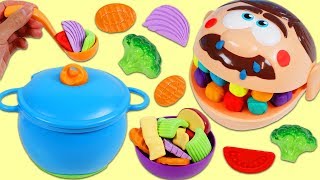 Feeding Sick Mr. Play Doh Head Homemade Vegetable Soup Using Kitchen Toys!