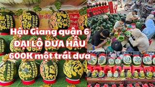 Chợ tết Sài Gòn 2024: Hậu Giang đại lộ DƯA HẤU vào mùa, CẬN CẢNH KHẮC DƯA HẤU, 600k một trái dưa!