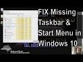 How to Fix Missing Start Menu / Taskbar in Windows 10 - MindPower009