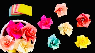 Origami flower - Rose - Sticky note origami, Origami easy, Paper flower DIY Crafts, Room Decorations
