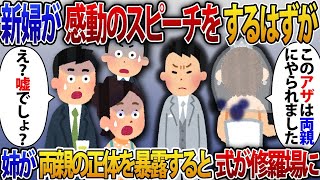 【2ch修羅場スレ】結婚式当日に新婦の姉が感動のスピーチをするはずが「私は血のつながりがない妹ばかり溺愛する父も母も大嫌いです」私「え？」姉が両親の正体を暴露すると披露宴は修羅場に…