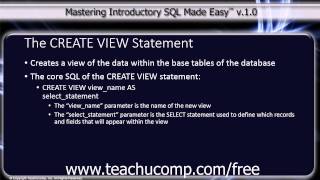 SQL Training - Structured Query Language Tutorial - The CREATE VIEW Statement Lesson