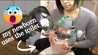 11-day NEWBORN BABY Uses TOILET at Coffee Shop | DITL vlog