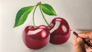 Drawing realistic cherries with prismacolor colored pencils | Timelapse