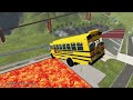 cars vs rainbow u0026 lava pools fire truck police car monster truck school bus – beamng.drive