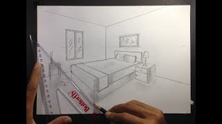 How to Draw a Simple Bedroom in Two Point Perspective