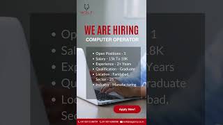 🚨 We're Hiring! 🚨 Hiring, Computer Operator Job, Job Opportunity, Tech Job, Career Growt