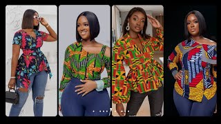 Ankara Tops Styles On Jeans | Latest Ankara Peplum Blouses For Women | Ankara Tops With Sneakers