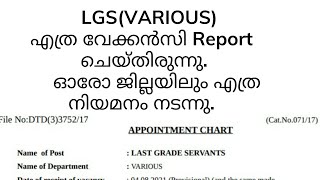 LGS(VARIOUS)/Appointment Chart/എത്ര വേക്കൻസി Report ചെയ്തു./ഓരോ ജില്ലയിലും എത്ര നിയമനം നടന്നു/