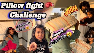 Pillow fight challenge 🥊😂| I beat saanu by mistake🫡 #saanvikashree #saanufam