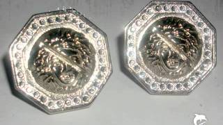 GIANNI VERSACE MEDUSA HEAD SILVER CRYSTAL VINTAGE EARRINGS GIANNI VERSACE MEDUSA HEAD SILVER CRYSTAL VINTAGE EARRINGS