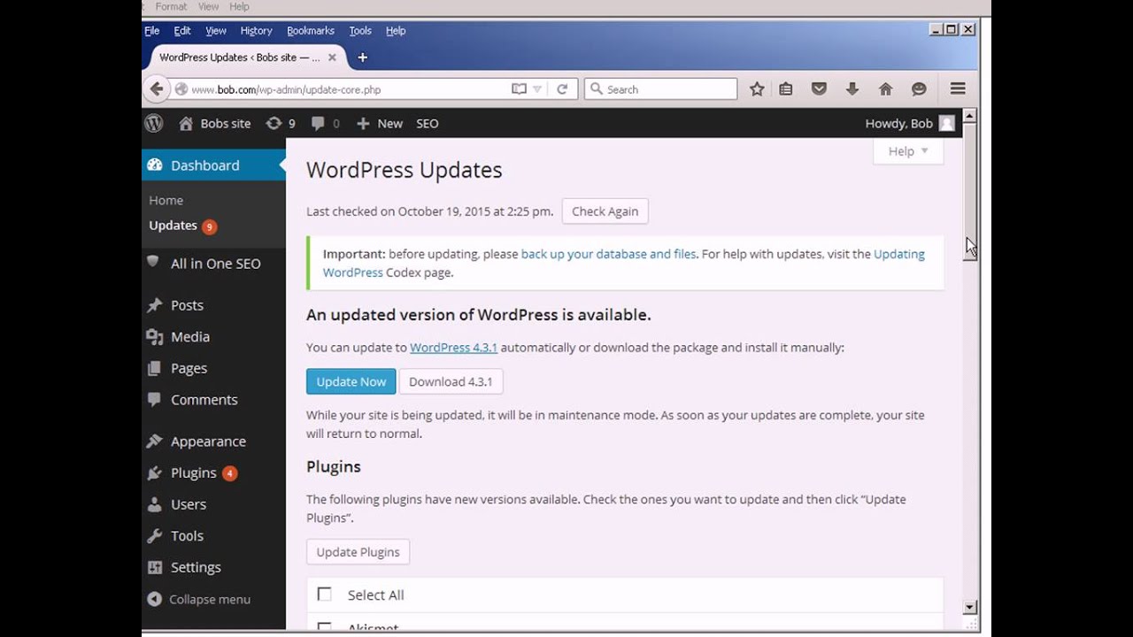 How To Update A WordPress Website Or Blog - YouTube