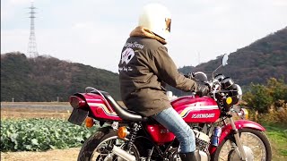 当時スタイルで楽しむ旧車乗り350SS   Z400FX   250SS  Kawasaki昭和バイク   2stトリプル白煙　マッハ