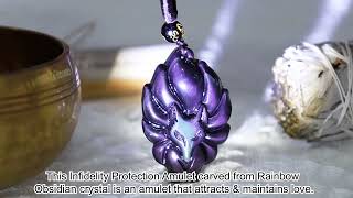 Natural Rainbow Obsidian Gold Sheen Obsidian Nine Tailed Fox Positive Necklace Pendant