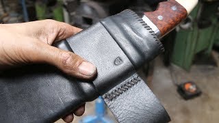 Forging a 800 layer pattern welded Khukuri knife, part 3, making the scabbard.