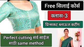 क्लास-3  प्रिन्सकट ब्लाऊज संपूर्ण कटींग मराठीत ||princecut blouse paper cutting tips ||blouse design