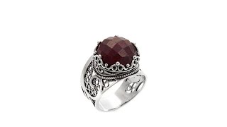 Ottoman Silver Jewelry Collection Round Red Corundum Ring