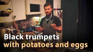 Black trumpets with potatoes and eggs