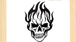 How to draw a skull with flames || Burning skull tattoo drawing