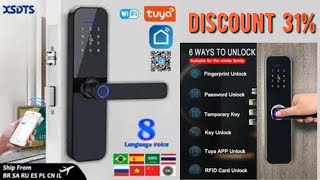 Tuya Wifi Electronic Smart Door Lock With Biometric Fingerprint / Smart Card / Password / Key Unlock