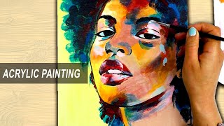 How to paint Colorful PORTRAIT with ACRYLICS | ABSTRACT Painting Tutorial |Black WOMAN| Step by Step